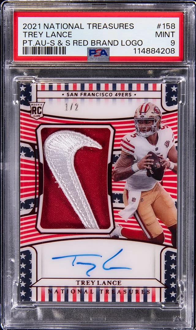 2021 Panini National Treasures Trey Lance Patch Autograph (RPA) #158 card image
