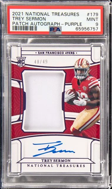 2021 Panini National Treasures Trey Sermon Patch Autograph-Purple #179 card image