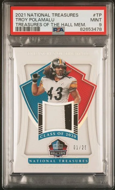 2021 Panini National Treasures Troy Polamalu Treasures Of The Hall Memorabilia #HF-TP card image