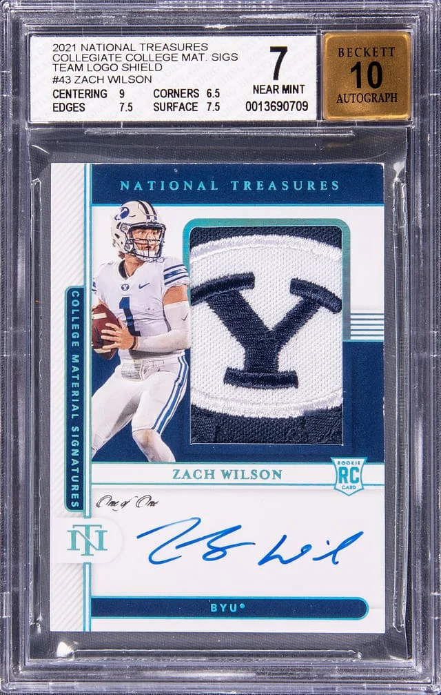 2021 Panini National Treasures Zach Wilson Collegiate College Materials Signatures #43 card image
