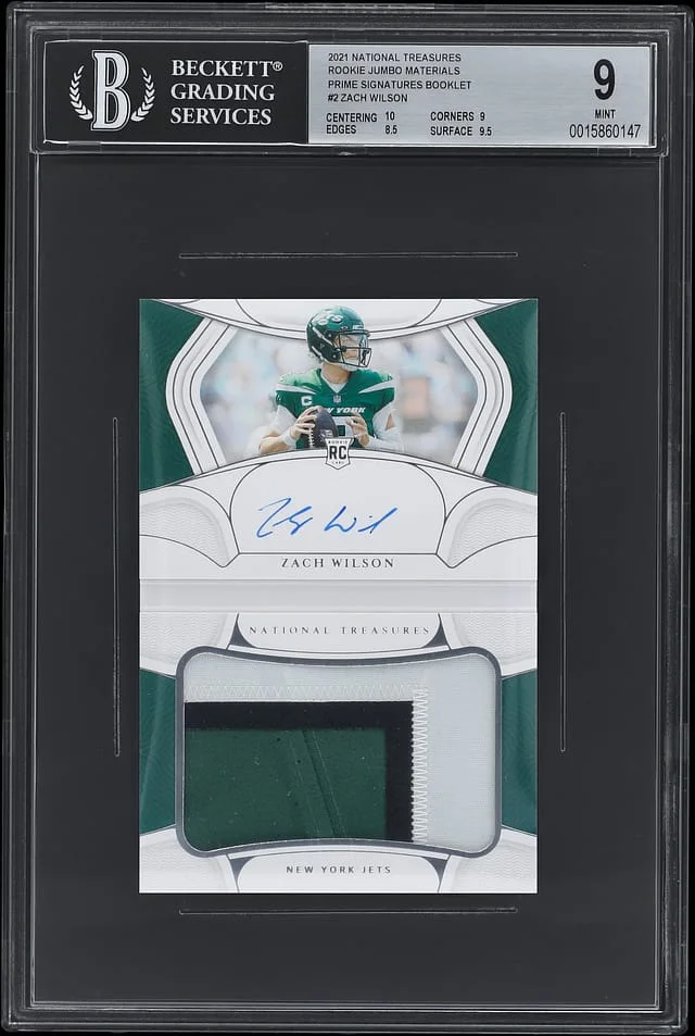 2021 Panini National Treasures Zach Wilson Jumbo Materials Prime Signatures Booklet #RJB-ZW card image
