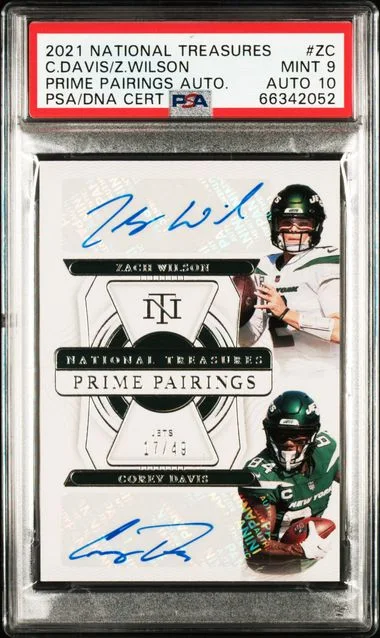 2021 Panini National Treasures Zach Wilson/Corey Davis Prime Pairings Autographs #PR-ZC card image