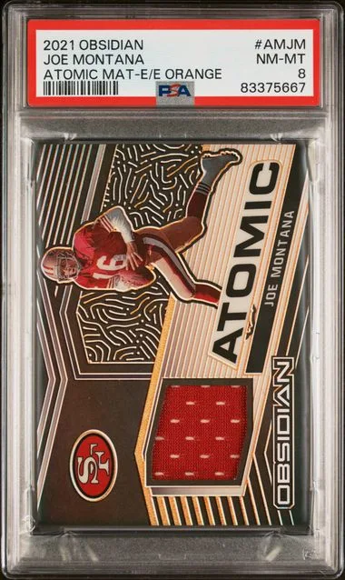 2021 Panini Obsidian Atomic Material Electric Etch Orange Amjm Joe Montana #no-number card image