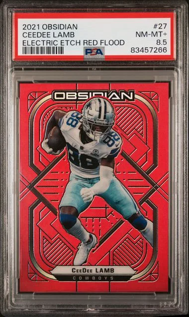 2021 Panini Obsidian Ceedee Lamb Electric Etch Red Flood #27 card image