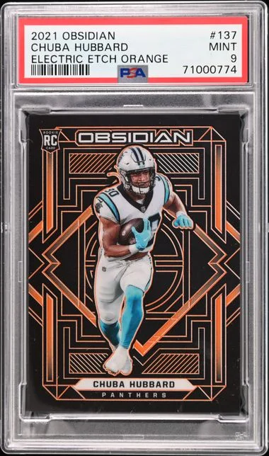 2021 Panini Obsidian Chuba Hubbard Electric Etch Orange #137 card image
