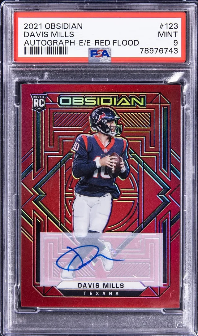 2021 Panini Obsidian Davis Mills Autograph Electric Etch Red Flood #123 card image