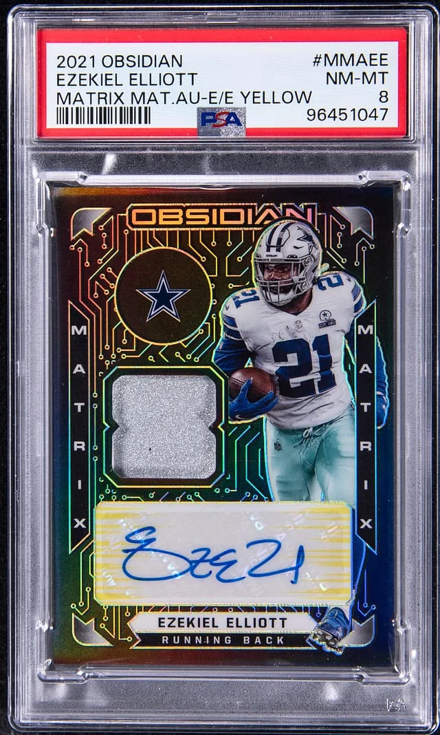2021 Panini Obsidian Ezekiel Elliott Matrix Material Autograph Electric Etch Yellow #MMA-EE card image
