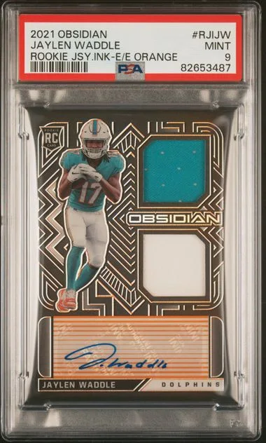 2021 Panini Obsidian Jaylen Waddle Jersey Ink Electric Etch Orange #RJI-JW card image