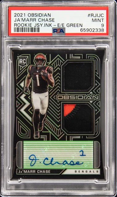 2021 Panini Obsidian Jersey Ink Electric Etch Green Rjijc Ja'Marr Chase #no-number card image