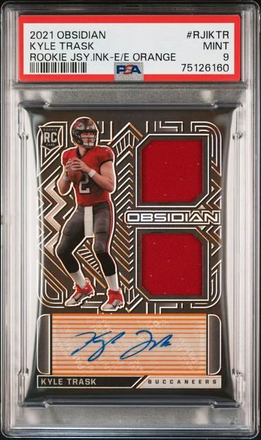 2021 Panini Obsidian Jersey Ink Electric Etch Orange Rjiktr Kyle Trask Dual #no-number card image