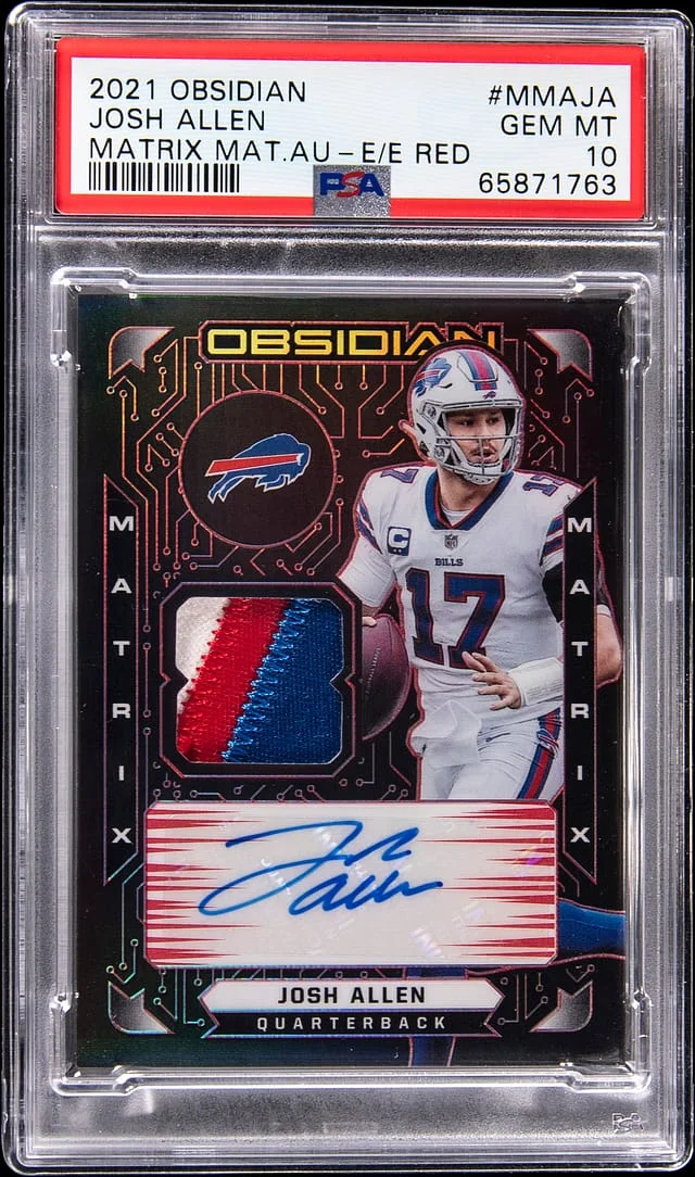 2021 Panini Obsidian Josh Allen Matrix Materials Autograph Electric Etch Red #MMA-JA card image