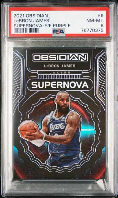 2021 Panini Obsidian LeBron James Supernova Electric Etch Purple #6 card image