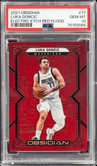 2021 Panini Obsidian Luka Doncic Electric Etch Red Flood #77 card image