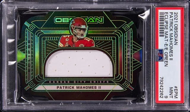 2021 Panini Obsidian Patrick Mahomes II Eclipse Materials Electric Etch Green #E-PM card image