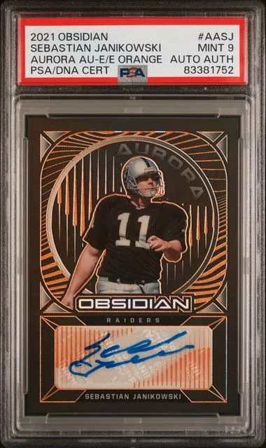 2021 Panini Obsidian Sebastian Janikowski Aurora Autographs Electric Etch Orange #AA-SJ card image