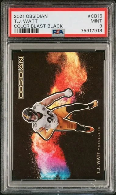 2021 Panini Obsidian T.J. Watt Color Blast Black #CB-15 card image