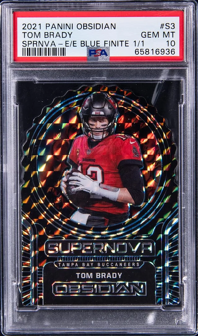 2021 Panini Obsidian Tom Brady Supernova Electric Etch Blue Finite 1/1 #S3 card image