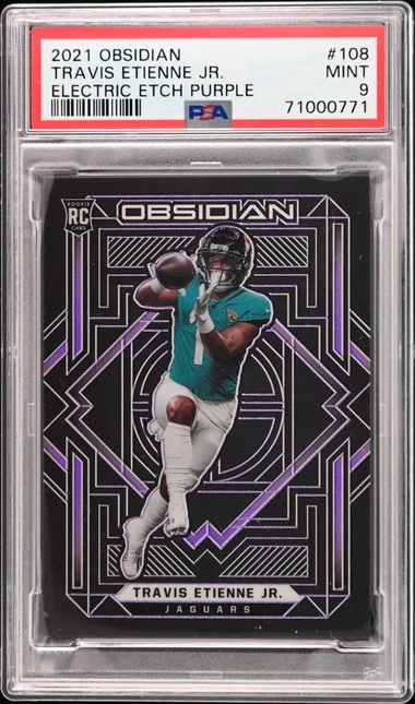 2021 Panini Obsidian Travis Etienne Jr. Electric Etch Purple #108 card image