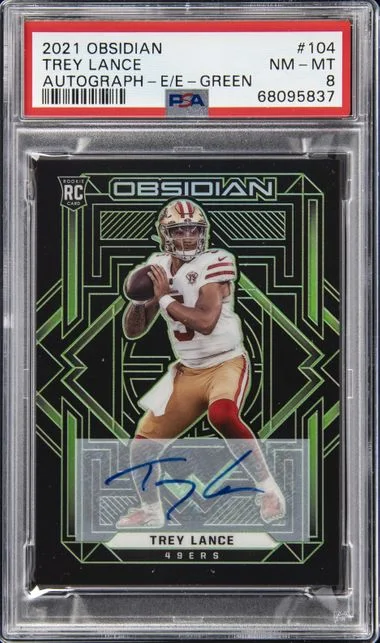 2021 Panini Obsidian Trey Lance Autograph Electric Etch Yellow #104 card image