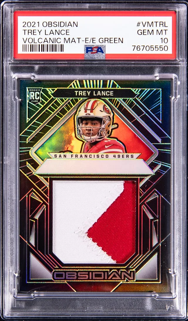 2021 Panini Obsidian Trey Lance Volcanic Materials Electric Etch Green #VMTRL card image