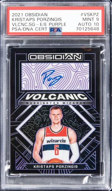 2021 Panini Obsidian Volcanic Signatures Electric Etch Purple Vskpz Kristaps Porzingis #no-number card image