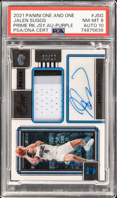 2021 Panini One and One Prime Jersey Autographs Purple Jsg Jalen Suggs #no-number card image