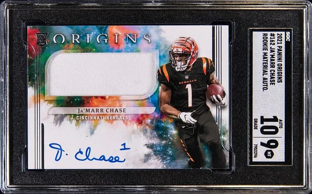 2021 Panini Origins Ja'Marr Chase Material Autograph #162 card image