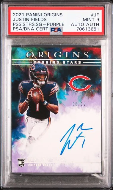 2021 Panini Origins Passing Stars Signatures Purple Jf Justin Fields #no-number card image