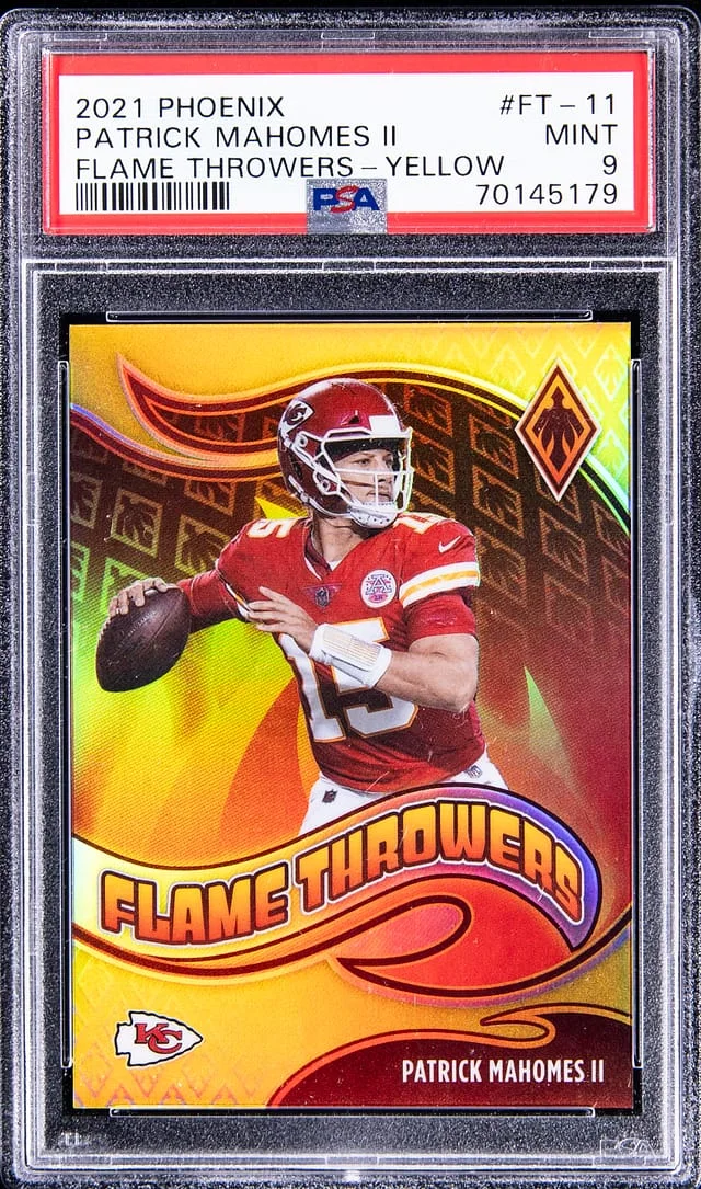 2021 Panini Patrick Mahomes II Phoenix Flame Throwers Yellow #FT-11 card image