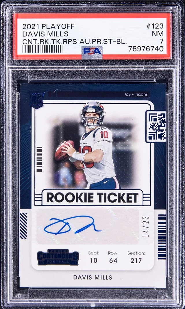 2021 Panini Playoff Davis Mills Contenders Ticket Variation RPS Preview Blue #123 card image