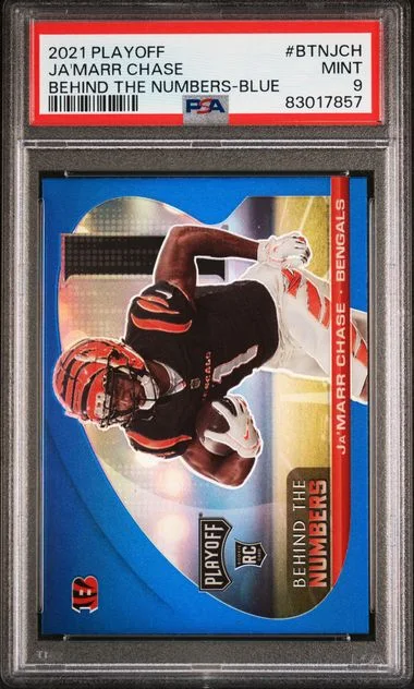 2021 Panini Playoff Ja'Marr Chase Behind The Numbers Blue #BTNJCH card image