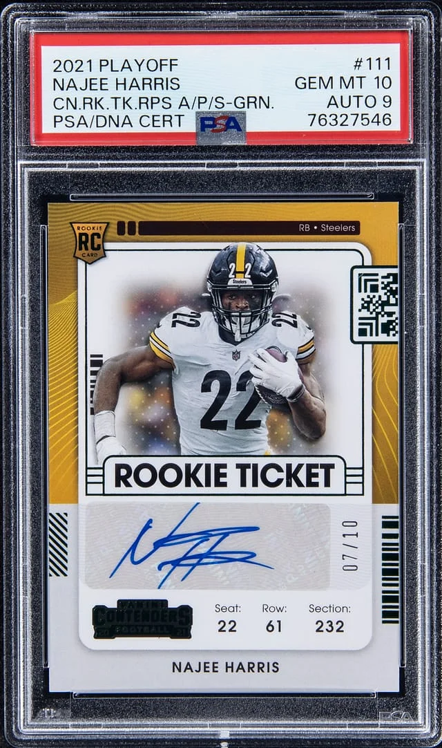 2021 Panini Playoff Najee Harris Contenders Ticket Autograph Preview Set Green #111 card image