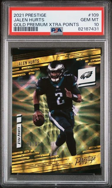 2021 Panini Prestige Jalen Hurts Gold Premium Xtra Points #109 card image
