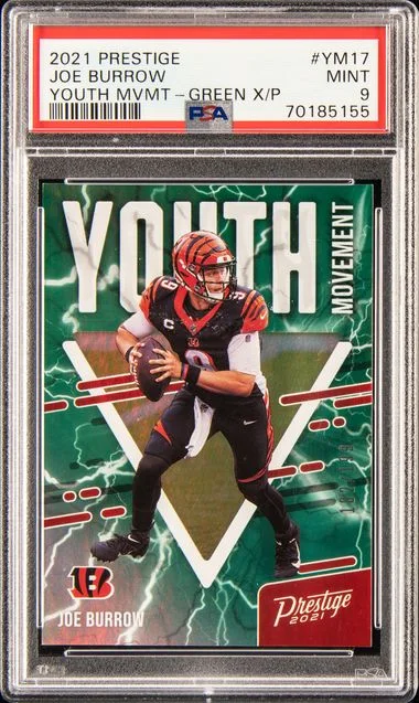 2021 Panini Prestige Joe Burrow Youth Movement Green X/P #YM-17 card image