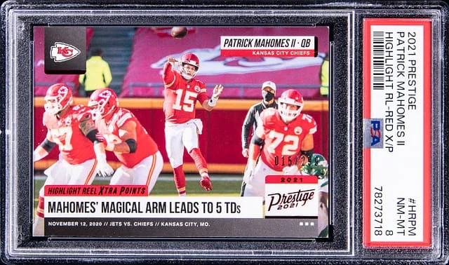 2021 Panini Prestige Patrick Mahomes II Highlight Reel Red Xtra Points #HRPM card image