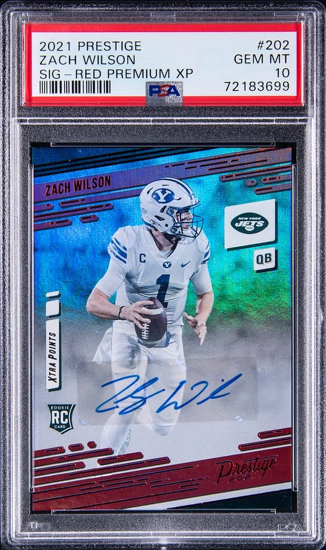 2021 Panini Prestige Zach Wilson Signatures Red Premium XP #202 card image