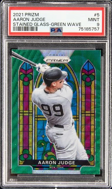 2021 Panini Prizm Aaron Judge Stained Glass Green Wave #5 card image