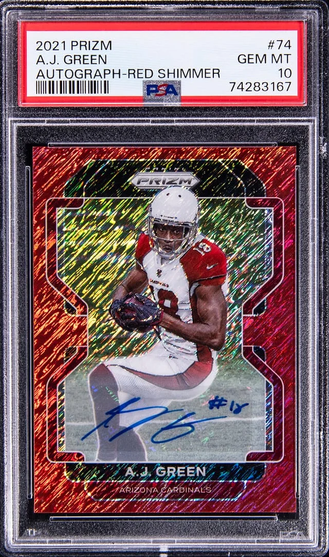 2021 Panini Prizm A.J. Autograph Red Shimmer #74 card image
