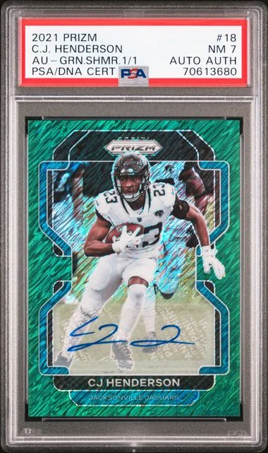 2021 Panini Prizm CJ Henderson Autograph Green Shimmer #18 card image