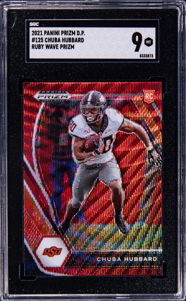 2021 Panini Prizm Draft Picks Chuba Hubbard Ruby Wave Prizm #125 card image
