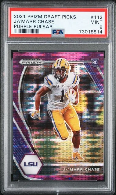 2021 Panini Prizm Draft Picks Ja'Marr Chase Purple Pulsar #112 card image