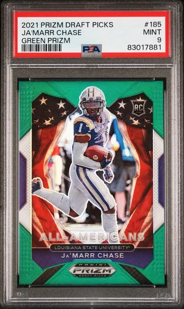 2021 Panini Prizm Draft Picks Ja'Marr Chase Green Prizm #185 card image