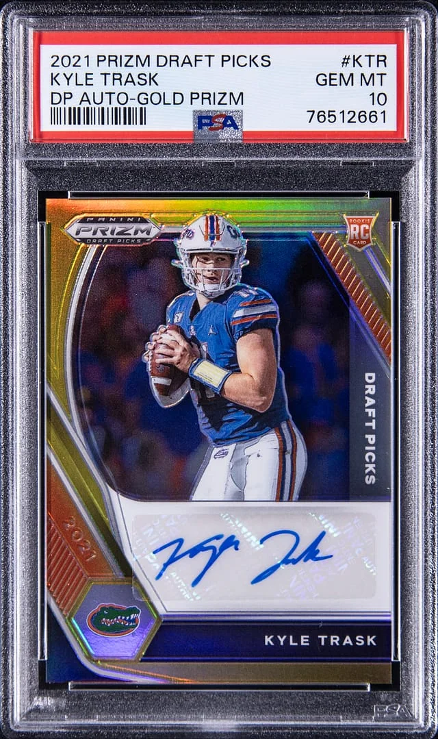 2021 Panini Prizm Draft Picks Kyle Trask Autograph Gold Prizm #DPA-KTR card image