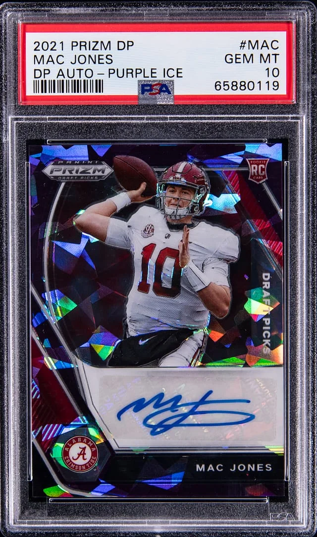 2021 Panini Prizm Draft Picks Mac Jones Draft Picks Autographs Purple Ice #MAC card image