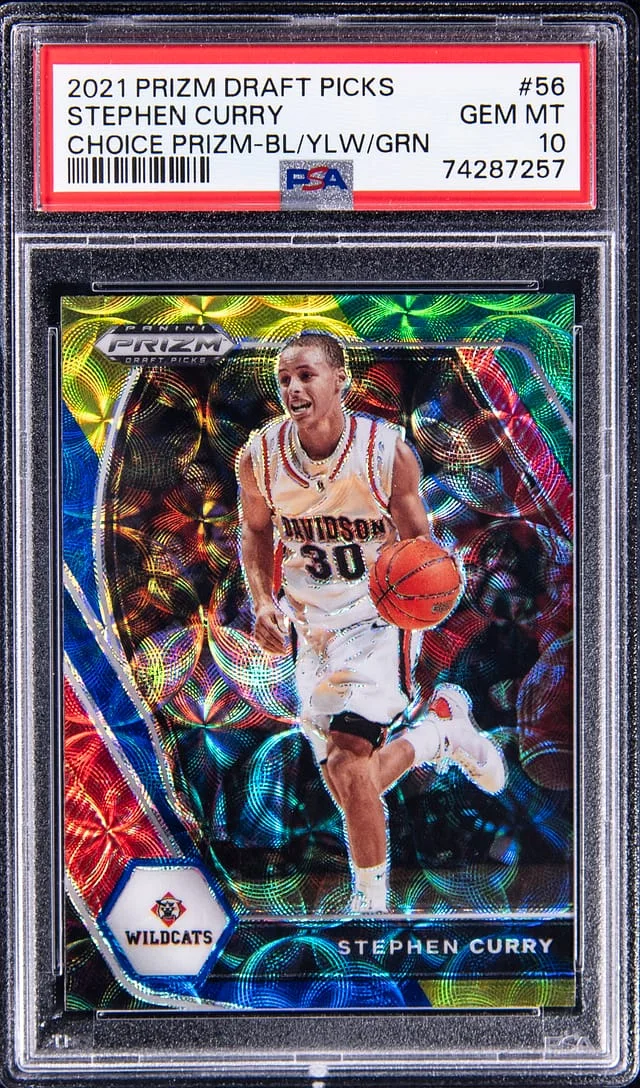 2021 Panini Prizm Draft Picks Stephen Curry Choice Blue/Yellow/Green #56 card image