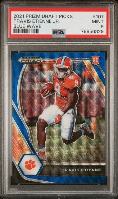 2021 Panini Prizm Draft Picks Travis Etienne Jr. Blue Wave #107 card image