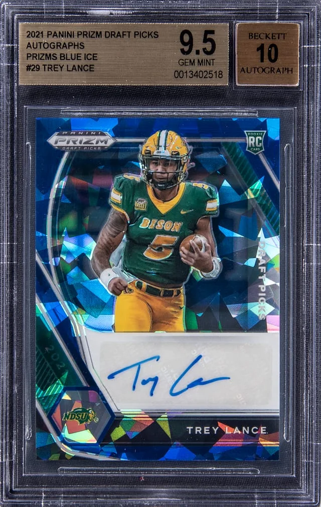 2021 Panini Prizm Draft Picks Trey Lance Autographs Blue Ice Prizm #TLA card image