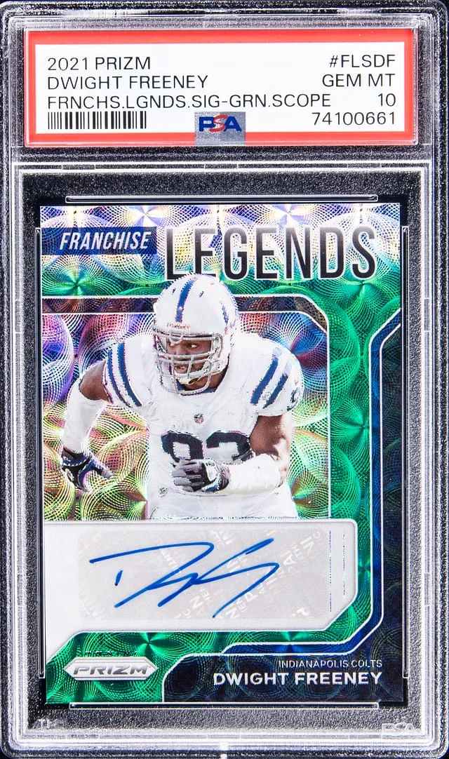 2021 Panini Prizm Dwight Freeney Franchise Legends Signature Green Scope #FLSDF card image