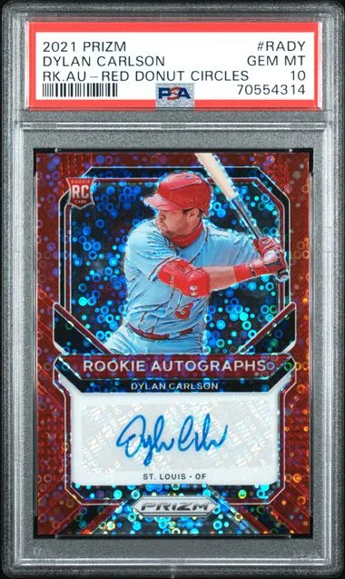 2021 Panini Prizm Dylan Carlson Autographs Red Donut Circles #RA-DY card image
