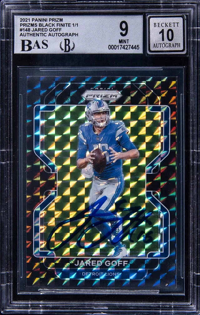 2021 Panini Prizm Jared Goff Black Finite Prizm #148 card image